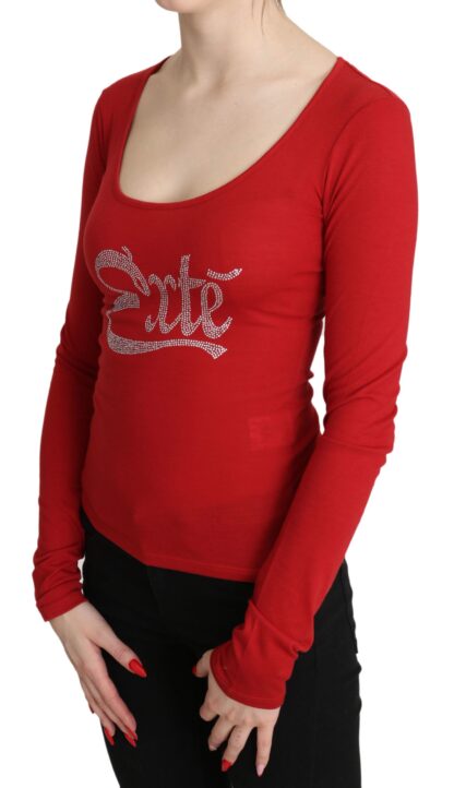 Exte - Red Crystal Embellished Long Sleeve Top