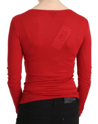 Exte - Red Crystal Embellished Long Sleeve Top