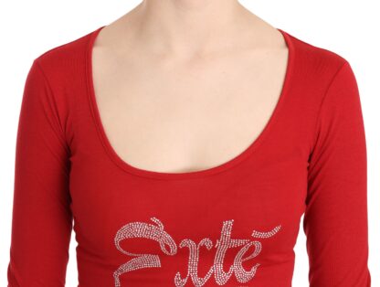 Exte - Red Crystal Embellished Long Sleeve Top