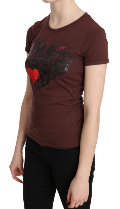 Exte - Chic Brown Hearts Printed Short Sleeve Top