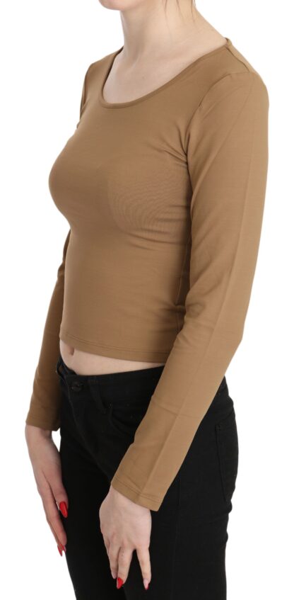 GF Ferre - Elegant Brown Long Sleeve Cropped Top