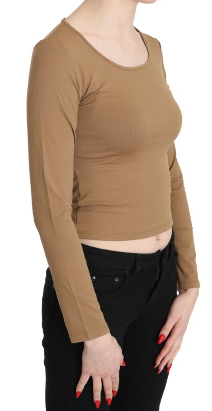 GF Ferre - Elegant Brown Long Sleeve Cropped Top