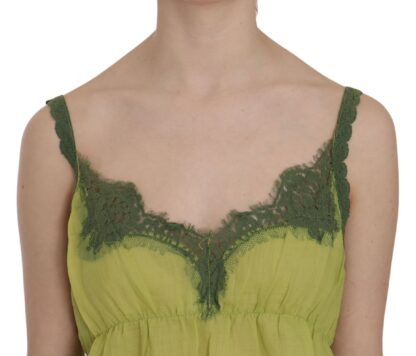 PINK MEMORIES - Elegant Green Lace Linen Tank Top