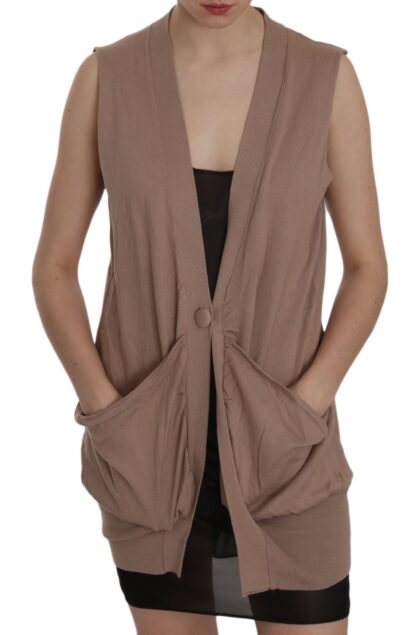 PINK MEMORIES - Chic Sleeveless Cotton Cardigan Vest - Elegant Brown