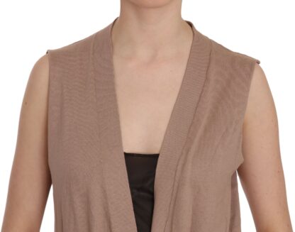 PINK MEMORIES - Chic Sleeveless Cotton Cardigan Vest - Elegant Brown