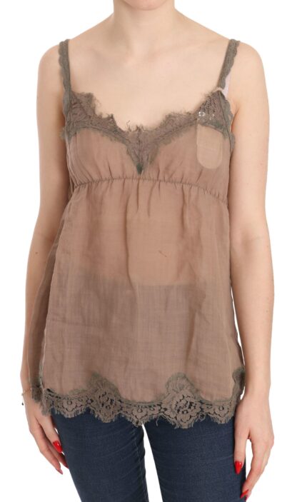 PINK MEMORIES - Elegant Lace Brown Linen Blouse