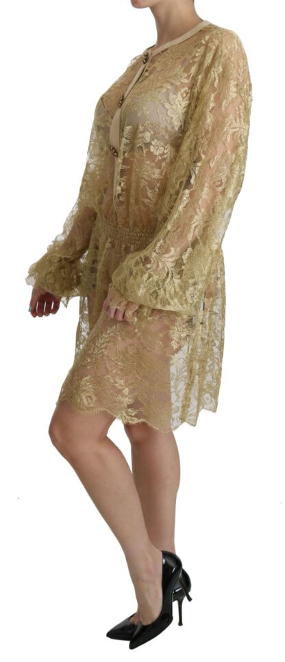 Dolce & Gabbana - Elegant Gold Lace A-Line Knee Length Dress