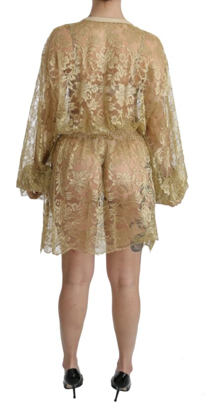 Dolce & Gabbana - Elegant Gold Lace A-Line Knee Length Dress