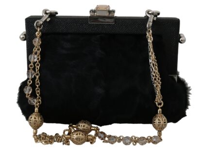 Dolce & Gabbana - Black Fur Gold Baroque Crystal Evening Clutch