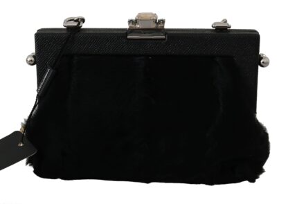 Dolce & Gabbana - Black Fur Gold Baroque Crystal Evening Clutch