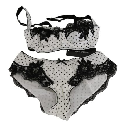 Dolce & Gabbana - Elegant White & Black Lace Silk Lingerie Set