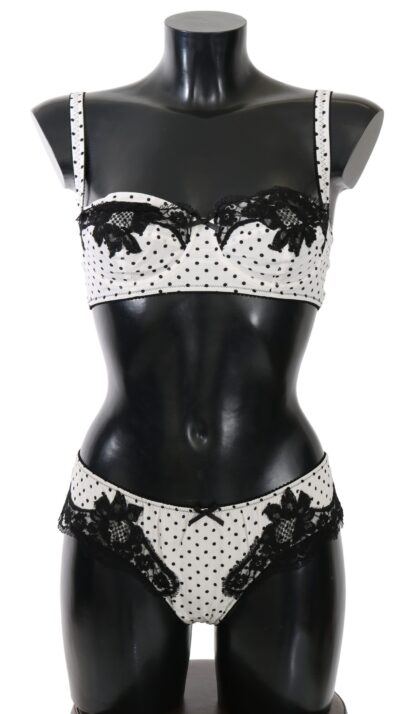 Dolce & Gabbana - Elegant White & Black Lace Silk Lingerie Set