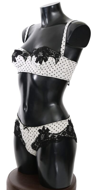 Dolce & Gabbana - Elegant White & Black Lace Silk Lingerie Set