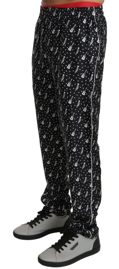 Dolce & Gabbana - Elegant Black Musical Instrument Print Silk Pants