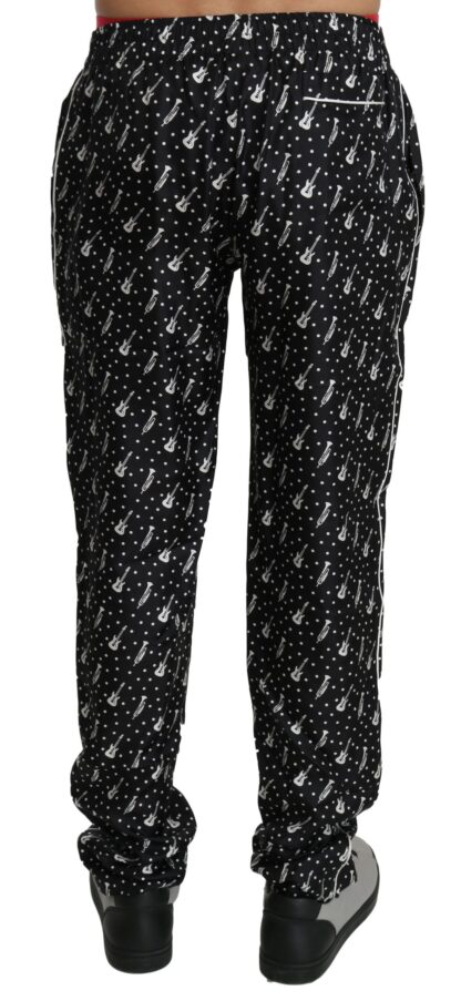 Dolce & Gabbana - Elegant Black Musical Instrument Print Silk Pants