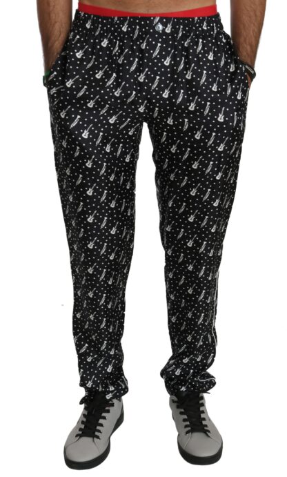 Dolce & Gabbana - Elegant Black Musical Instrument Print Silk Pants