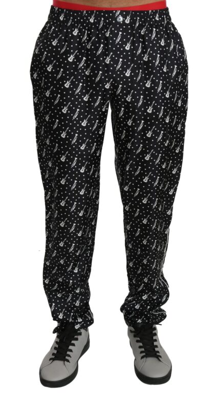 Dolce & Gabbana - Elegant Black Musical Instrument Print Silk Pants