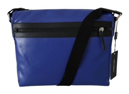 Dolce & Gabbana - Elegant Blue & Black Cotton Blend Messenger Bag