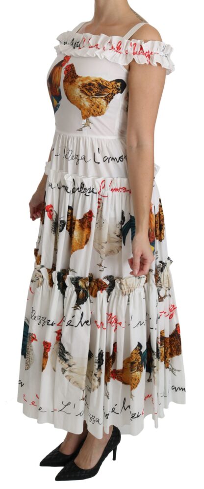 Dolce & Gabbana - Elegant White Rooster Print Sheath Midi Dress