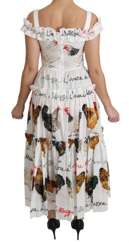 Dolce & Gabbana - Elegant White Rooster Print Sheath Midi Dress