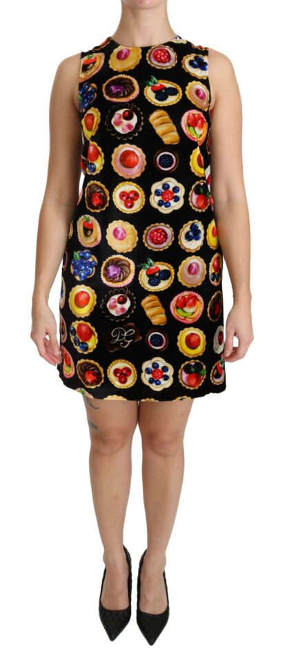 Dolce & Gabbana - Chic Black Desserts Print Shift Mini Dress