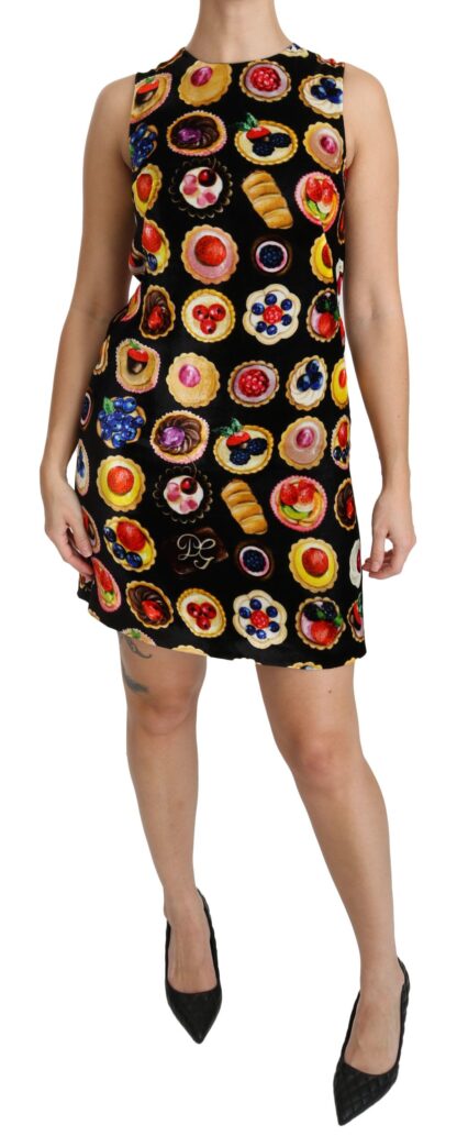 Dolce & Gabbana - Chic Black Desserts Print Shift Mini Dress