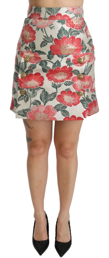 Dolce & Gabbana - Elegant White Floral High Waist Skirt