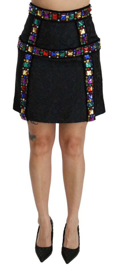 Dolce & Gabbana - Elegant High-Waist Embellished Black Skirt