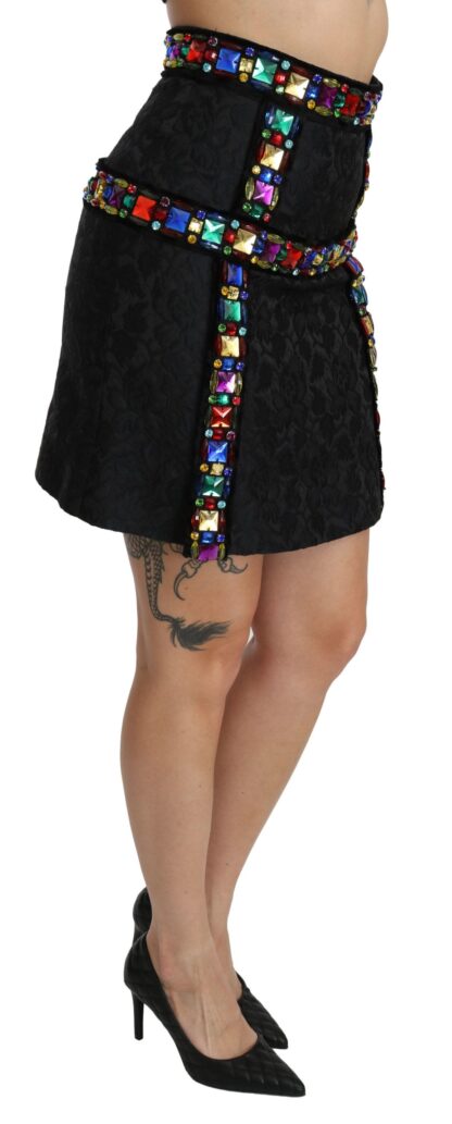 Dolce & Gabbana - Elegant High-Waist Embellished Black Skirt