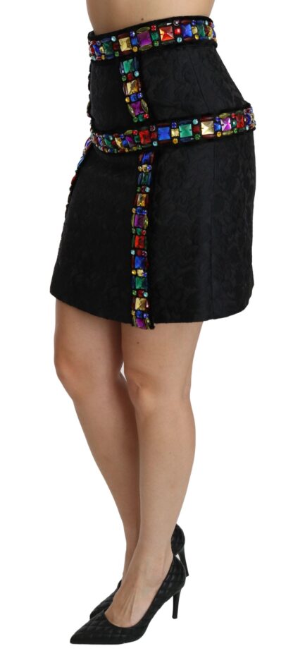 Dolce & Gabbana - Elegant High-Waist Embellished Black Skirt