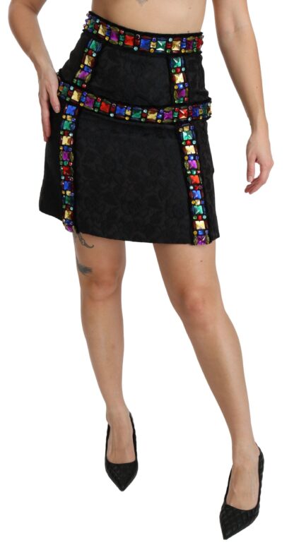 Dolce & Gabbana - Elegant High-Waist Embellished Black Skirt