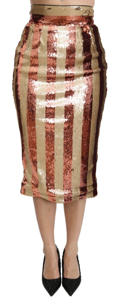 Dolce & Gabbana - Elegant Gold Stripe High Waist Skirt