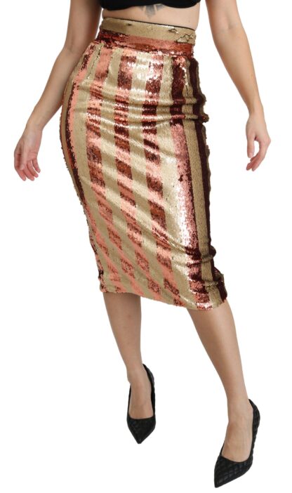 Dolce & Gabbana - Elegant Gold Stripe High Waist Skirt