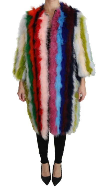 Dolce & Gabbana - Elegant Multicolor Feather Long Coat Jacket