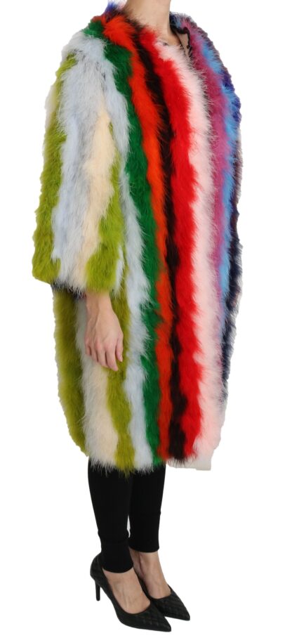 Dolce & Gabbana - Elegant Multicolor Feather Long Coat Jacket