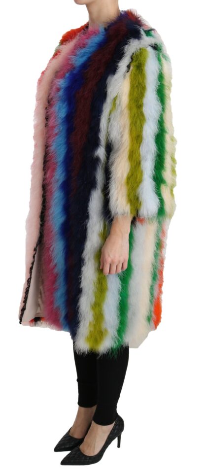 Dolce & Gabbana - Elegant Multicolor Feather Long Coat Jacket