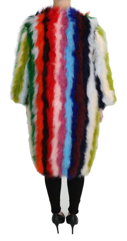 Dolce & Gabbana - Elegant Multicolor Feather Long Coat Jacket