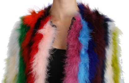 Dolce & Gabbana - Elegant Multicolor Feather Long Coat Jacket