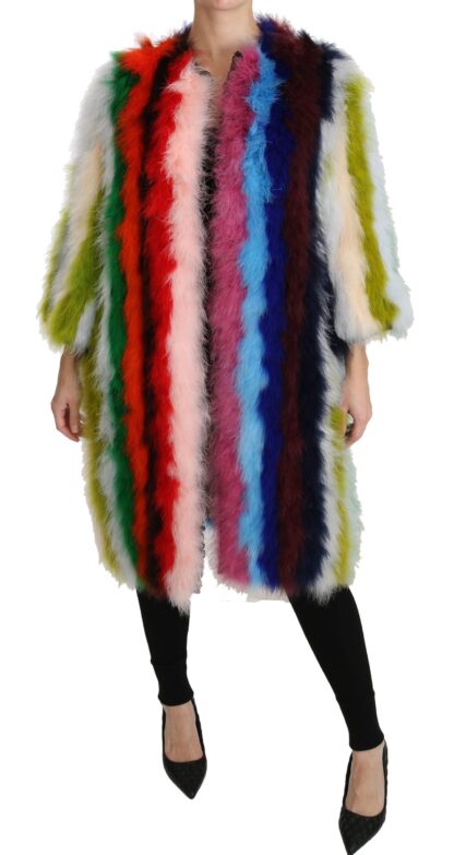 Dolce & Gabbana - Elegant Multicolor Feather Long Coat Jacket