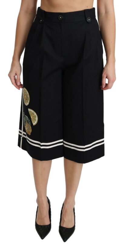 Dolce & Gabbana - High Waist Palazzo Cropped Pants in Black Lemon