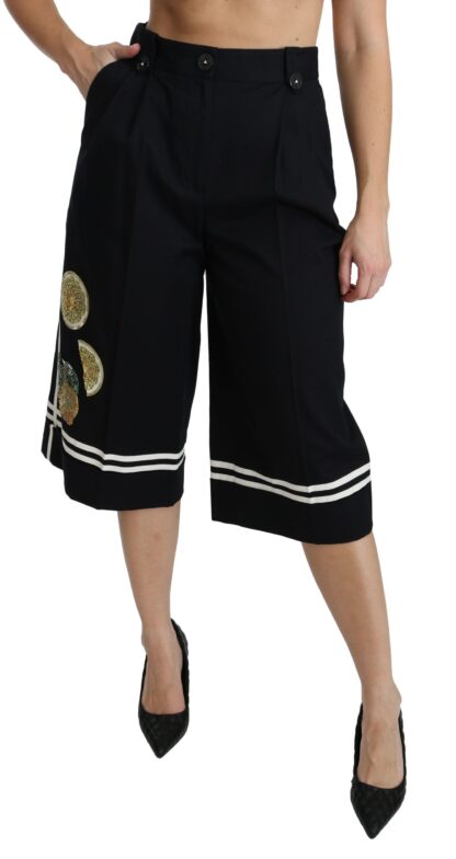 Dolce & Gabbana - High Waist Palazzo Cropped Pants in Black Lemon