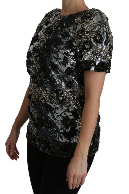 Dolce & Gabbana - Sequined Crystal Embellished Crew Neck Top