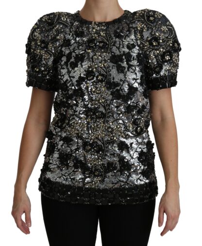 Dolce & Gabbana - Sequined Crystal Embellished Crew Neck Top