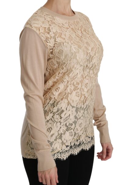 Dolce & Gabbana - Elegant Beige Lace Crew Neck Cashmere Blouse