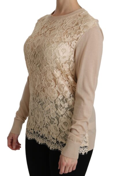 Dolce & Gabbana - Elegant Beige Lace Crew Neck Cashmere Blouse