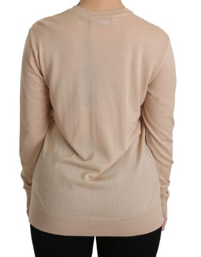 Dolce & Gabbana - Elegant Beige Lace Crew Neck Cashmere Blouse