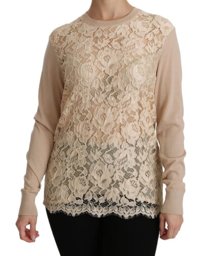 Dolce & Gabbana - Elegant Beige Lace Crew Neck Cashmere Blouse