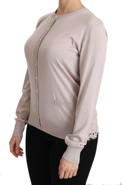 Dolce & Gabbana - Silk Blend Pink Crew Neck Cardigan