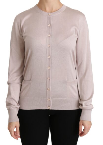 Dolce & Gabbana - Silk Blend Pink Crew Neck Cardigan