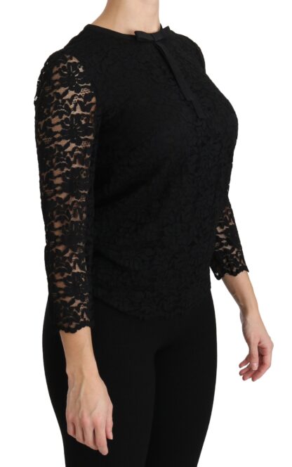 Dolce & Gabbana - Elegant Black Lace Crew Neck Blouse